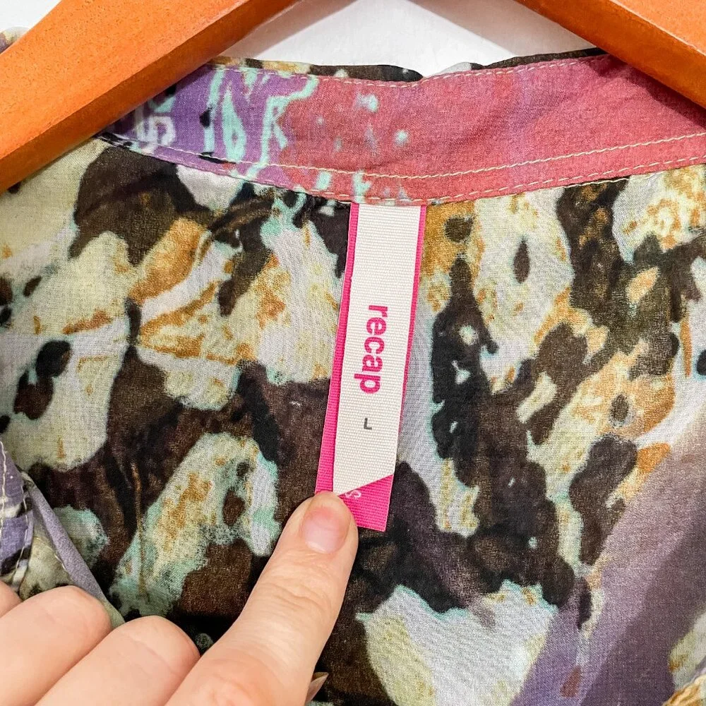 Abstract Multi-Color Sheer Button-Front Blouse - Picture 4 of 10